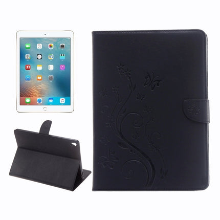 For iPad Pro 9.7inch Pressed Flowers Butterfly Pattern Horizontal Flip PU Leather Case with Magnetic Buckle & Holder & Card Slots & Wallet(Black)-garmade.com