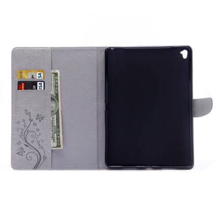 For iPad Pro 9.7inch Pressed Flowers Butterfly Pattern Horizontal Flip PU Leather Case with Magnetic Buckle & Holder & Card Slots & Wallet(Grey)-garmade.com