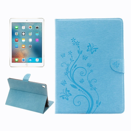 For iPad Pro 9.7inch Pressed Flowers Butterfly Pattern Horizontal Flip PU Leather Case with Magnetic Buckle & Holder & Card Slots & Wallet(Blue)-garmade.com