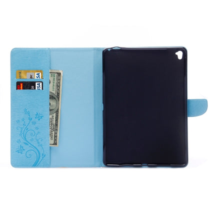 For iPad Pro 9.7inch Pressed Flowers Butterfly Pattern Horizontal Flip PU Leather Case with Magnetic Buckle & Holder & Card Slots & Wallet(Blue)-garmade.com