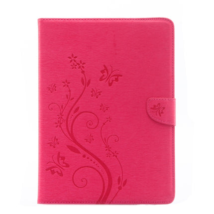 For iPad Pro 9.7inch Pressed Flowers Butterfly Pattern Horizontal Flip PU Leather Case with Magnetic Buckle & Holder & Card Slots & Wallet(Magenta)-garmade.com