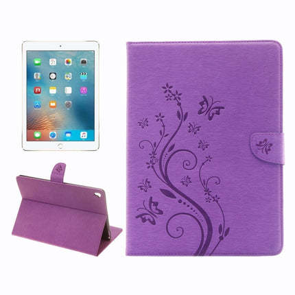 For iPad Pro 9.7inch Pressed Flowers Butterfly Pattern Horizontal Flip PU Leather Case with Magnetic Buckle & Holder & Card Slots & Wallet(Purple)-garmade.com