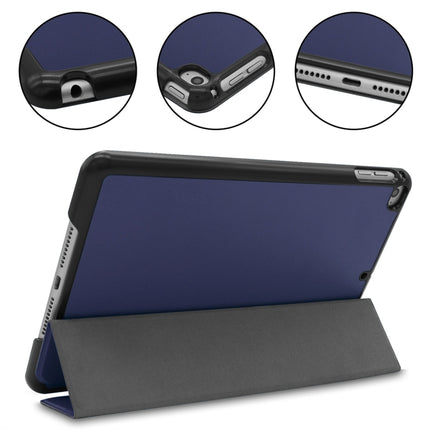 Custer Texture Horizontal Flip Smart PU Leather Case for iPad Mini 4 / Mini 5, with Sleep / Wake-up Function & Three-folding Holder (Blue)-garmade.com