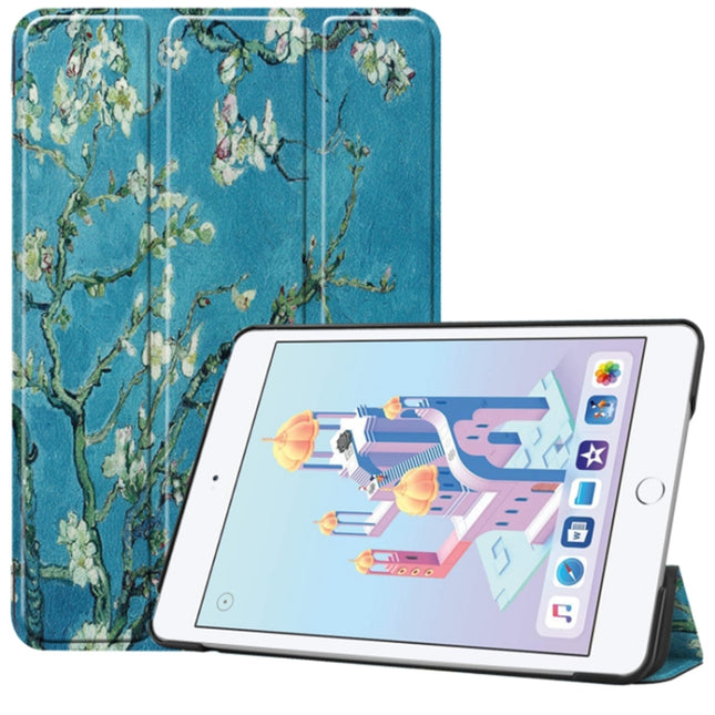 Apricot Flower Pattern Custer Texture Horizontal Flip PU Leather Case for iPad Mini 2019 / Mini 4 , with Three-folding Holder & Sleep / Wake-up Function-garmade.com