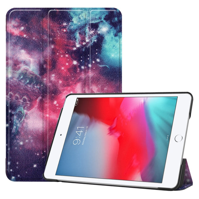 Galactic Nebula Pattern Custer Texture Horizontal Flip PU Leather Case for iPad Mini 2019 / Mini 4 , with Three-folding Holder & Sleep / Wake-up Function-garmade.com
