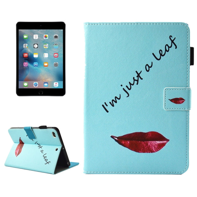 For iPad mini 4 / 3 / 2 / 1 Lips and Leaves Pattern Horizontal Flip Leather Case with Holder & Wallet & Card Slots & Sleep / Wake-up Function & Pen Slot-garmade.com