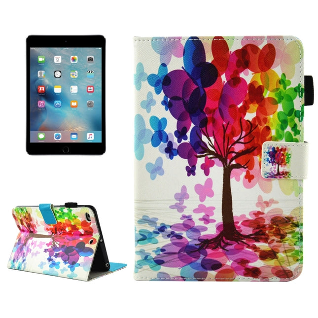For iPad mini 4 / 3 / 2 / 1 Butterfly Tree Pattern Horizontal Flip Leather Case with Holder & Wallet & Card Slots & Sleep / Wake-up Function & Pen Slot-garmade.com