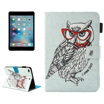 For iPad mini 4 / 3 / 2 / 1 Glasses Owl Pattern Horizontal Flip Leather Case with Holder & Wallet & Card Slots & Sleep / Wake-up Function & Pen Slot-garmade.com