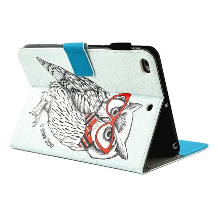 For iPad mini 4 / 3 / 2 / 1 Glasses Owl Pattern Horizontal Flip Leather Case with Holder & Wallet & Card Slots & Sleep / Wake-up Function & Pen Slot-garmade.com