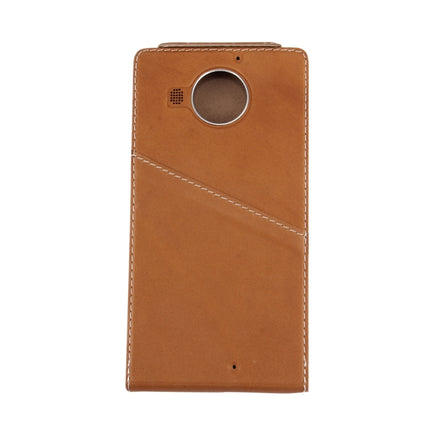 Vertical Flip Leather Case + QI Wireless Standard Charging Back Cover For Microsoft Lumia 950 XL(Brown)-garmade.com