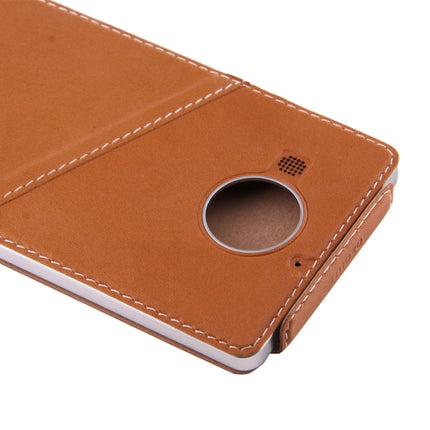 Vertical Flip Leather Case + QI Wireless Standard Charging Back Cover For Microsoft Lumia 950 XL(Brown)-garmade.com
