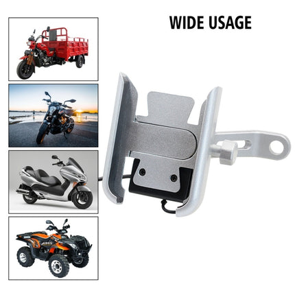 CS-856D1 Motorcycle Rotatable Chargeable Aluminum Alloy Mobile Phone Holder, Mirror Holder Version(Silver)-garmade.com
