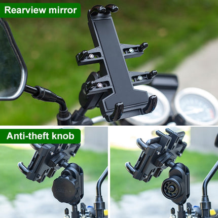 Tilt Rearview Mirror Screw Hole Ball-Head Motorcycle Multi-function Eight-jaw Aluminum Phone Navigation Holder Bracket with Anti-theft Knobs-garmade.com