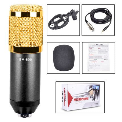 BM-800 3.5mm Studio Recording Wired Condenser Sound Microphone with Shock Mount, Compatible with PC / Mac for Live Broadcast Show, KTV, etc.(Black)-garmade.com