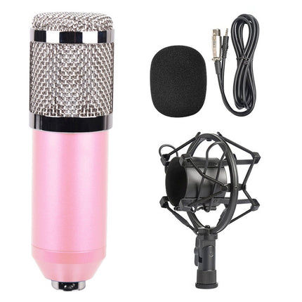 BM-800 3.5mm Studio Recording Wired Condenser Sound Microphone with Shock Mount, Compatible with PC / Mac for Live Broadcast Show, KTV, etc.(Pink)-garmade.com