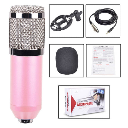 BM-800 3.5mm Studio Recording Wired Condenser Sound Microphone with Shock Mount, Compatible with PC / Mac for Live Broadcast Show, KTV, etc.(Pink)-garmade.com