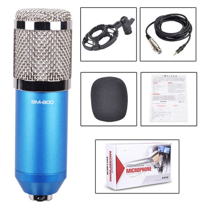 BM-800 3.5mm Studio Recording Wired Condenser Sound Microphone with Shock Mount, Compatible with PC / Mac for Live Broadcast Show, KTV, etc.(Blue)-garmade.com