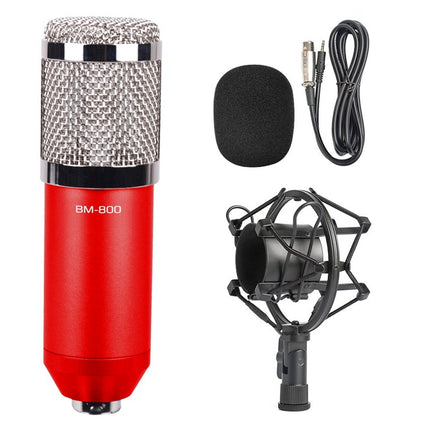 BM-800 3.5mm Studio Recording Wired Condenser Sound Microphone with Shock Mount, Compatible with PC / Mac for Live Broadcast Show, KTV, etc.(Red)-garmade.com