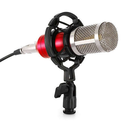 BM-800 3.5mm Studio Recording Wired Condenser Sound Microphone with Shock Mount, Compatible with PC / Mac for Live Broadcast Show, KTV, etc.(Red)-garmade.com