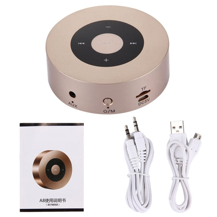 A8 Portable Stereo Bluetooth Speaker Built-in MIC, Support Hands-free Calls / TF Card / AUX IN(Gold)-garmade.com