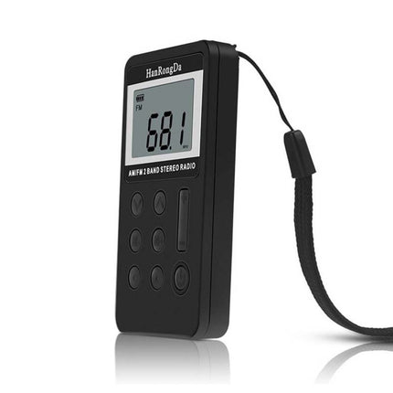 Portable AM / FM Two Bands Rechargeable Stereo Radio Mini Receiver with & LCD Screen & Earphone Jack & Lanyard (Black)-garmade.com