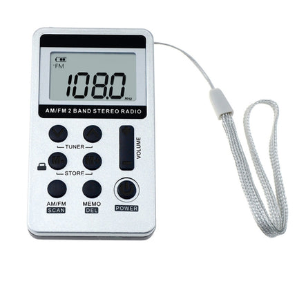 Portable AM / FM Two Bands Rechargeable Stereo Radio Mini Receiver with & LCD Screen & Earphone Jack & Lanyard (White)-garmade.com