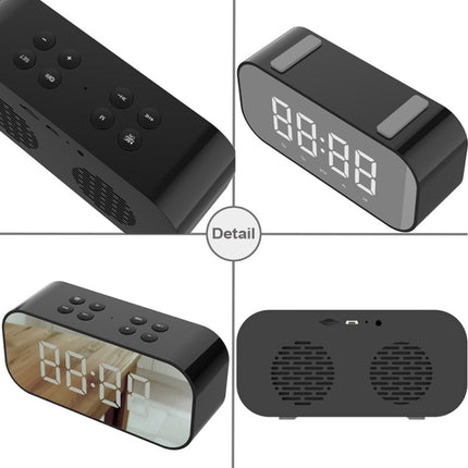 AEC BT501 Bluetooth 5.0 Mini Speaker with LED & Alarm Clock & Clock & Mirror, Support 32G TF Card(Black)-garmade.com