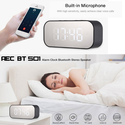AEC BT501 Bluetooth 5.0 Mini Speaker with LED & Alarm Clock & Clock & Mirror, Support 32G TF Card(Black)-garmade.com