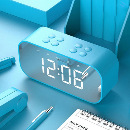 AEC BT501 Bluetooth 5.0 Mini Speaker with LED & Alarm Clock & Clock & Mirror, Support 32G TF Card(Blue)-garmade.com