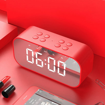 AEC BT501 Bluetooth 5.0 Mini Speaker with LED & Alarm Clock & Clock & Mirror, Support 32G TF Card(Red)-garmade.com