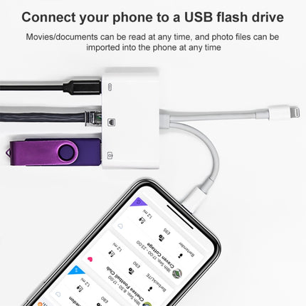 NK-107 Pro 3 in 1 USB-C / Type-C + 8 Pin Male to USB + RJ45 + 8 Pin Charging Female Interface Adapter-garmade.com