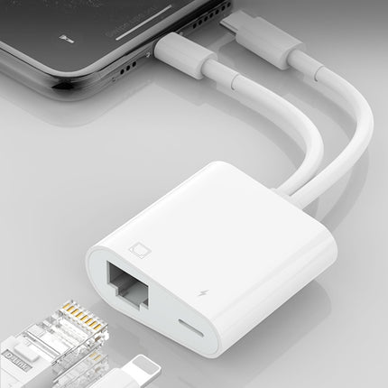 NK-1035 Pro 2 in 1 USB-C / Type-C + 8 Pin Male to RJ45 + 8 Pin Charging Female Interface Adapter-garmade.com