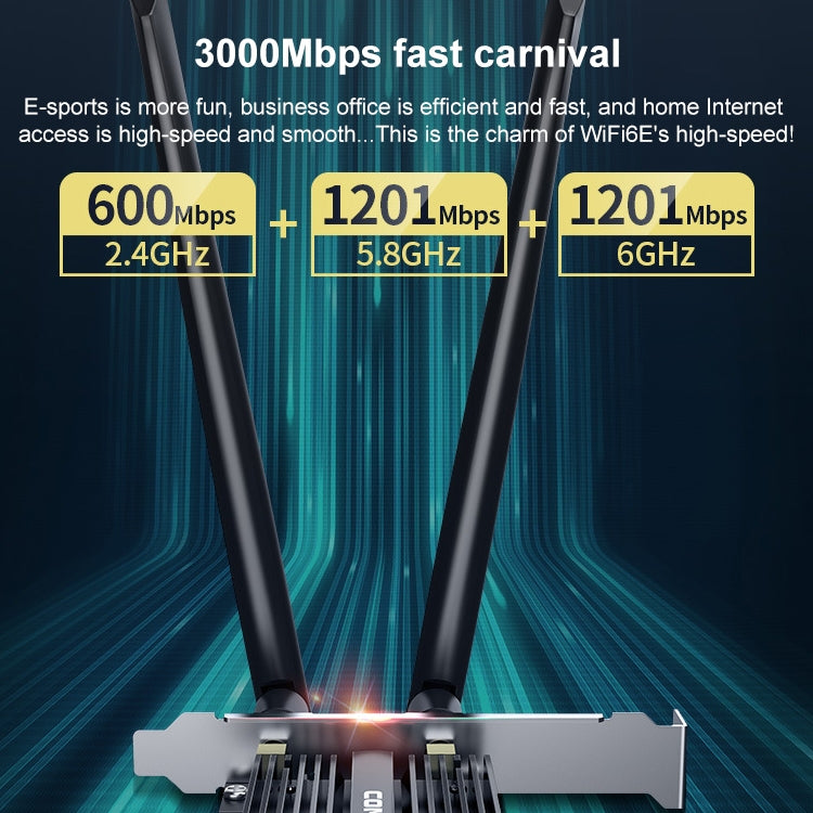 COMFAST CF-AX181 PRO 3000Mbps Tri-band + Bluetooth 5.2 Wireless WiFi6E PCI-E Network Card with Heat Sink-garmade.com
