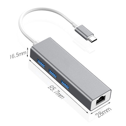 USB-C / Type-C to Fast Ethernet RJ45 & 3 x USB 3.0 Adapter Converter HUB(Grey)-garmade.com