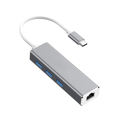 USB-C / Type-C to Gigabit Ethernet RJ45 & 3 x USB 3.0 Adapter Converter HUB, Computer External Tablet Phone Universal(Grey)-garmade.com