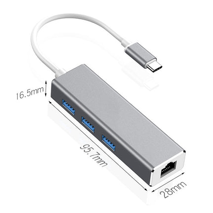 USB-C / Type-C to Gigabit Ethernet RJ45 & 3 x USB 3.0 Adapter Converter HUB, Computer External Tablet Phone Universal(Grey)-garmade.com