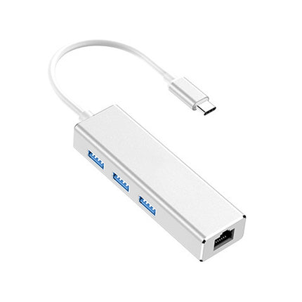 USB-C / Type-C to Gigabit Ethernet RJ45 & 3 x USB 3.0 Adapter Converter HUB, Computer External Tablet Phone Universal(Silver)-garmade.com