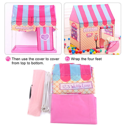 Household Children Printing Play Tent Small Game House with Mat (Pink)-garmade.com