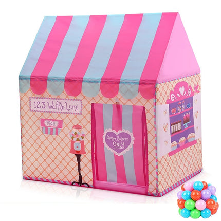 Household Children Printing Play Tent Small Game House, with 50 Ocean Balls (Pink)-garmade.com
