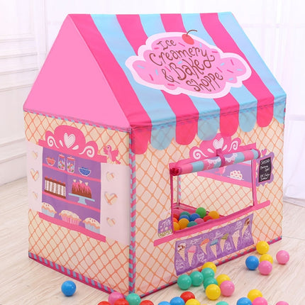 Household Children Printing Play Tent Small Game House, with 50 Ocean Balls (Pink)-garmade.com