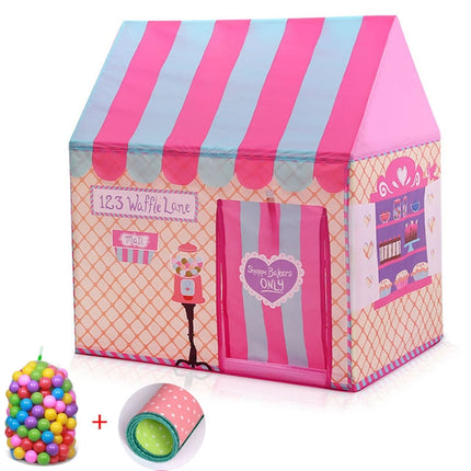 Household Children Printing Play Tent Small Game House with 50 Ocean Balls & Mat (Pink)-garmade.com