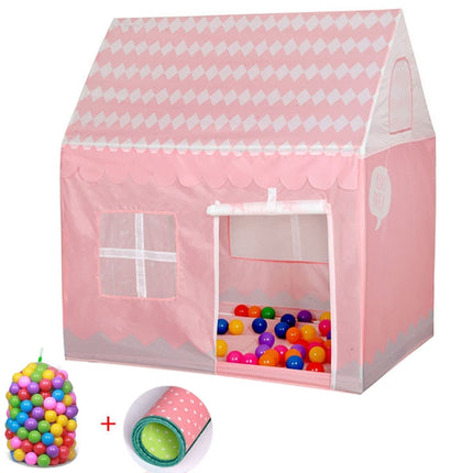 Household Children Printing Play Tent Small Game House with 50 Ocean Balls & Mat (Light Pink)-garmade.com