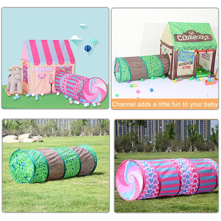 Household Children Printing Play Tent Small Game House with Passageway (Green)-garmade.com