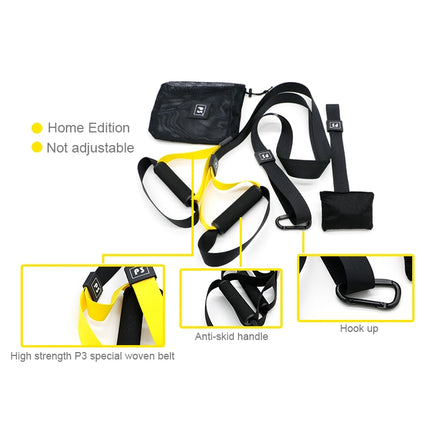 P3-1 Fitness Exercise Hanging Pulling Rope TRP3X Wall Pulley Yoga Belt, Main Belt: 1.4m, Home Version (Black+Yellow)-garmade.com