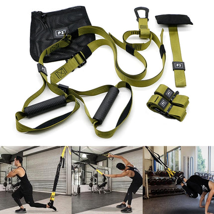 P3-3 Adjustable Fitness Exercise Hanging Pulling Rope TRP3X Wall Pulley Yoga Belt, Main Belt: 1.4m, 1.9m After Adjusted, Athletic Version(Army Green)-garmade.com