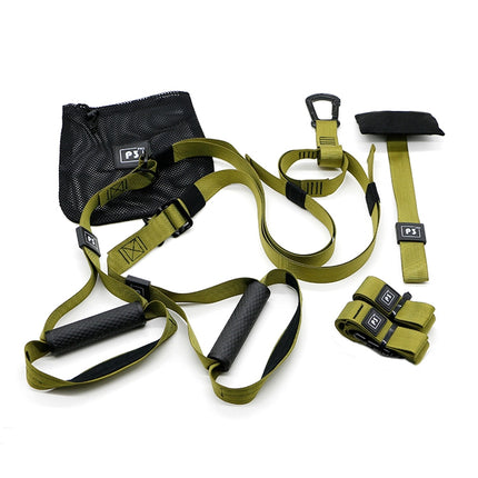 P3-3 Adjustable Fitness Exercise Hanging Pulling Rope TRP3X Wall Pulley Yoga Belt, Main Belt: 1.4m, 1.9m After Adjusted, Athletic Version(Army Green)-garmade.com