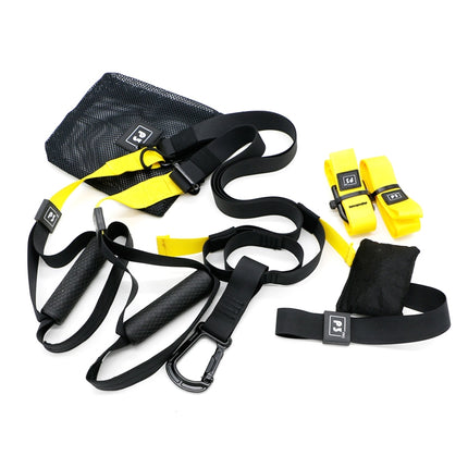 P3-3 Adjustable Fitness Exercise Hanging Pulling Rope TRP3X Wall Pulley Yoga Belt, Main Belt: 1.4m, 1.9m After Adjusted, Athletic Version (Black+Yellow)-garmade.com