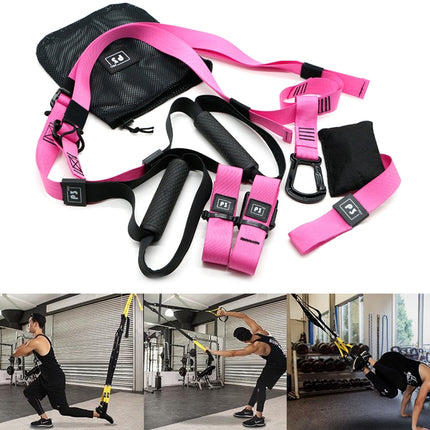 P3-3 Adjustable Fitness Exercise Hanging Pulling Rope TRP3X Wall Pulley Yoga Belt, Main Belt: 1.4m, 1.9m After Adjusted, Athletic Version(Pink)-garmade.com