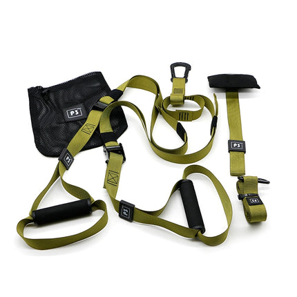 P3-2 Adjustable Fitness Exercise Hanging Pulling Rope TRP3X Wall Pulley Yoga Belt, Main Belt: 1.4m, 1.9m After Adjusted, Sports Version(Army Green)-garmade.com