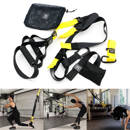 P3-2 Adjustable Fitness Exercise Hanging Pulling Rope TRP3X Wall Pulley Yoga Belt, Main Belt: 1.4m, 1.9m After Adjusted, Sports Version (Black+Yellow)-garmade.com